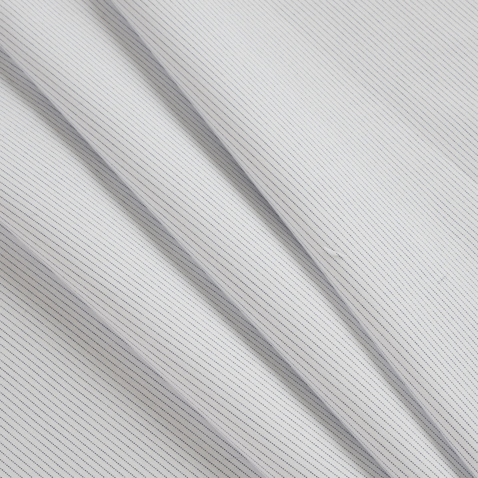 White and Navy Pinstripes Cotton Shirting