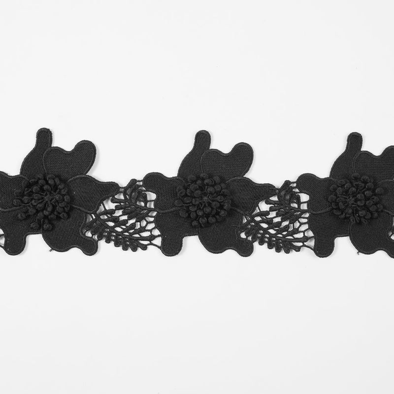 Black 3D Floral Lace Trim - 3.5"
