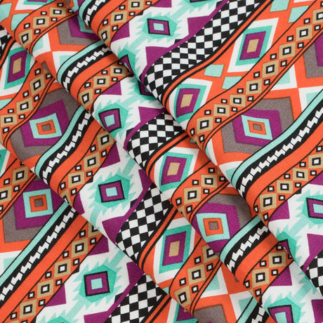 Purple/Orange/Blue Navajo Tribal Printed Rayon Woven