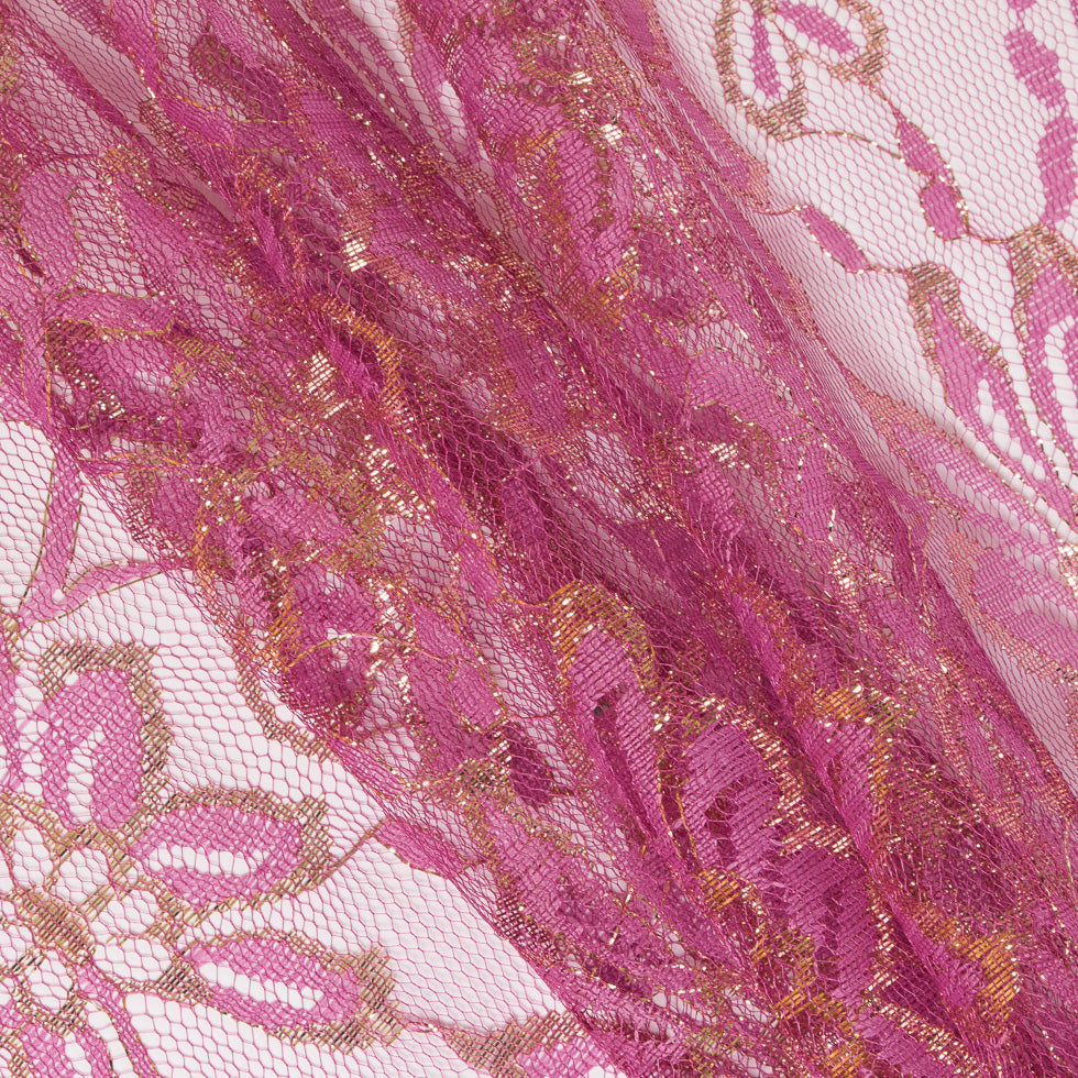 MetallicGold/Pink Fine Floral Lace w/ Scalloped Edges
