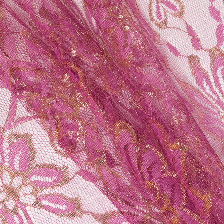 MetallicGold/Pink Fine Floral Lace w/ Scalloped Edges
