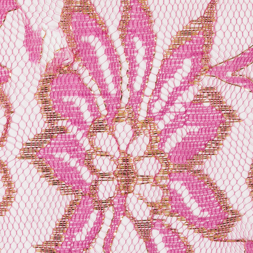 MetallicGold/Pink Fine Floral Lace w/ Scalloped Edges
