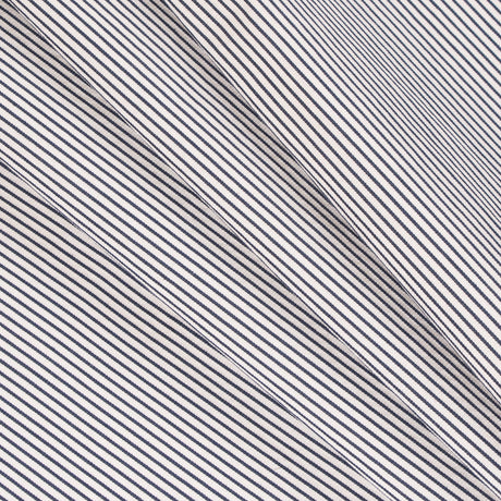 White/Navy Chalk Striped Stretch Cotton Woven