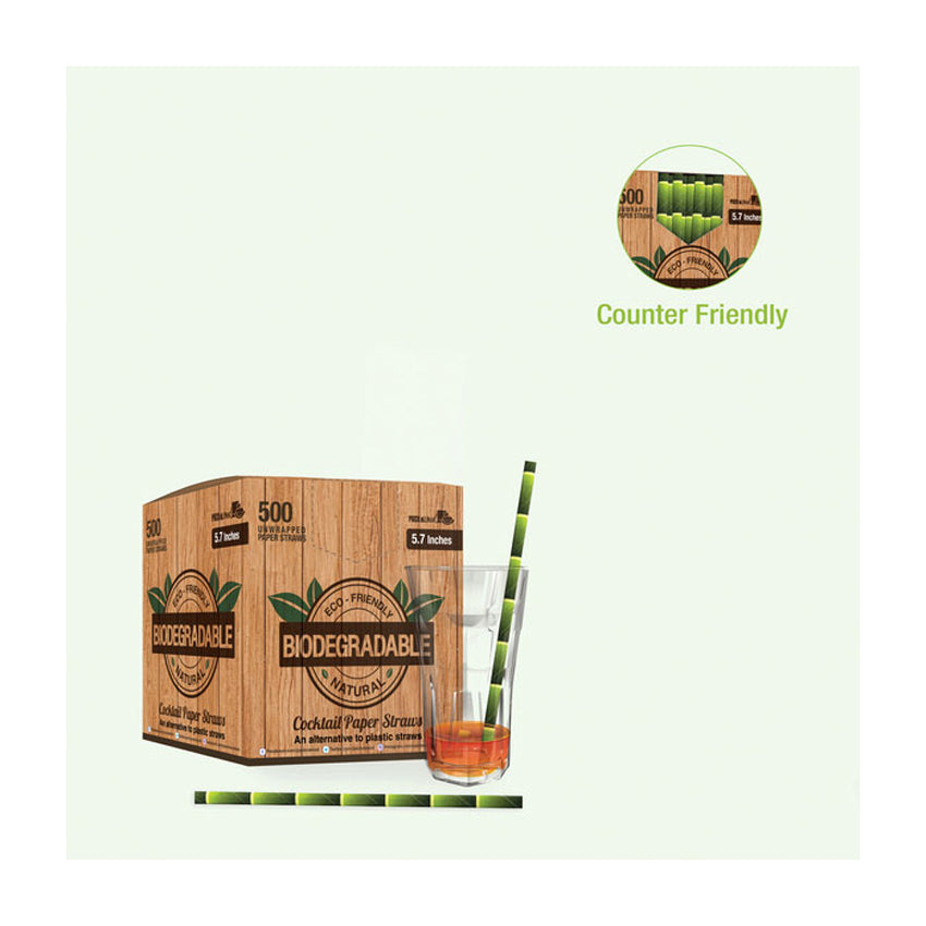 Packnwood Durable Bamboo Designed Cocktail Paper Straws, 0.2" Dia. x 5.7" H, Case of 3000