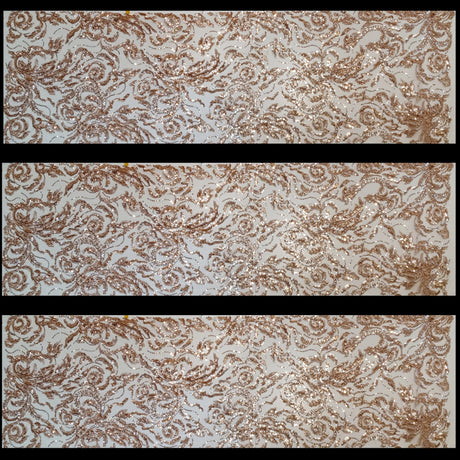 Beaded Sequined Lace Fabric Rose Gold