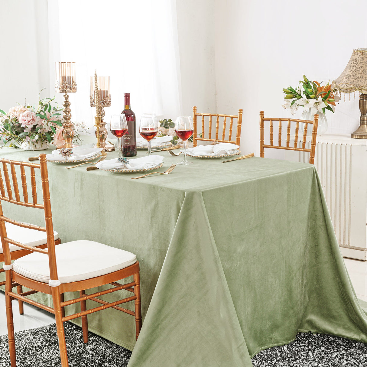 Rectangular Holland Velvet Tablecloth 90x156 Sage Green