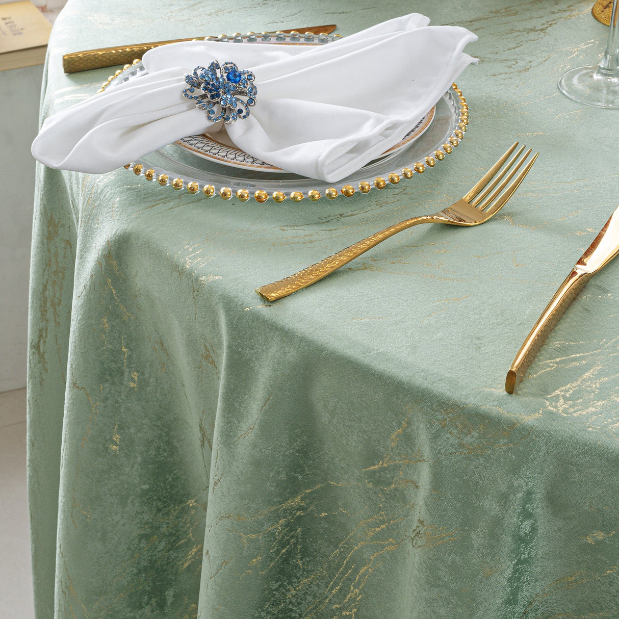 Round Velvet Tablecloth 120" Sage Green