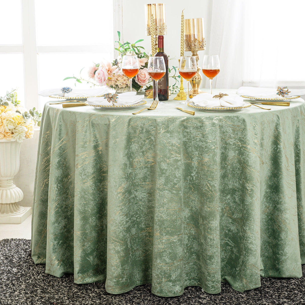 Round Velvet Tablecloth 120" Sage Green