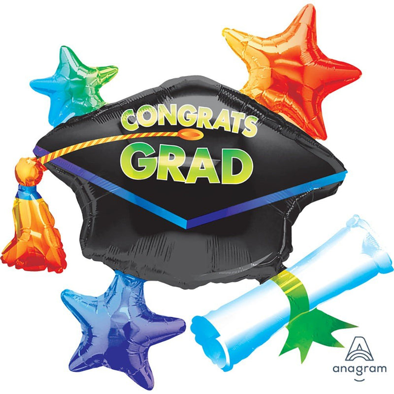 Foil Balloon Congrats Grad Cap With Stars