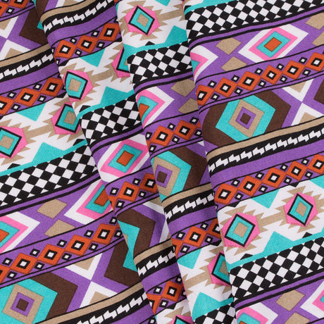 Purple/Blue Geometric Stripes Printed Rayon Woven