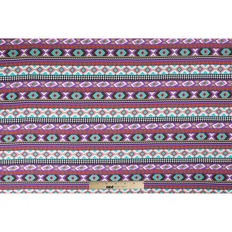 Purple/Blue Geometric Stripes Printed Rayon Woven