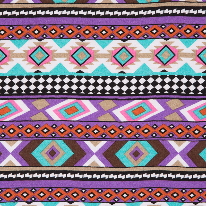 Purple/Blue Geometric Stripes Printed Rayon Woven