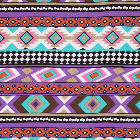 Purple/Blue Geometric Stripes Printed Rayon Woven