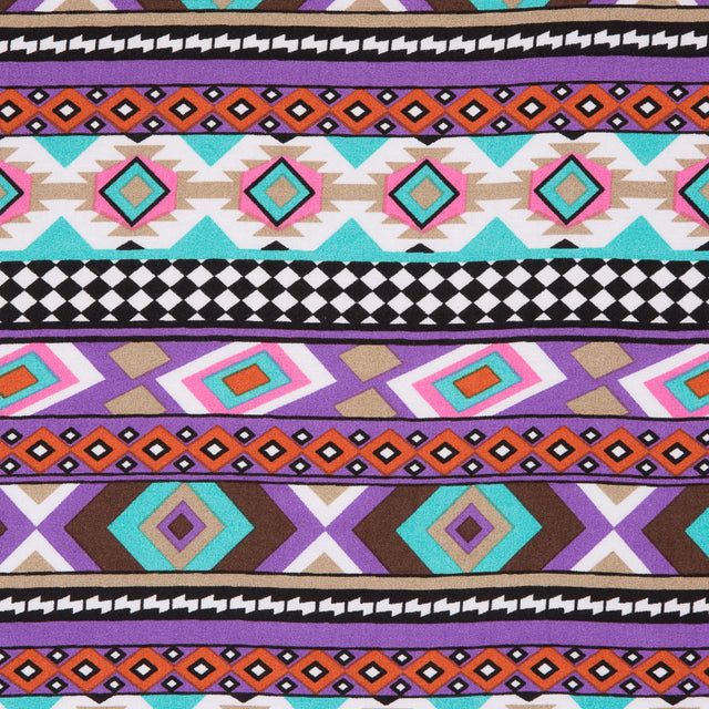 Purple/Blue Geometric Stripes Printed Rayon Woven
