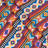 Orange/Blue Geometric Stripes Printed Rayon Woven