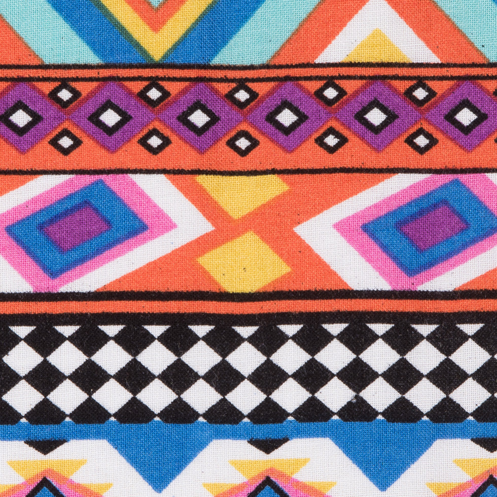 Orange/Blue Geometric Stripes Printed Rayon Woven