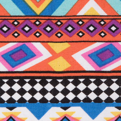 Orange/Blue Geometric Stripes Printed Rayon Woven