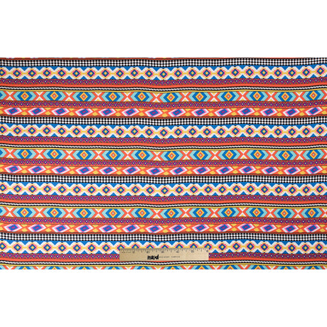 Orange/Blue Geometric Stripes Printed Rayon Woven