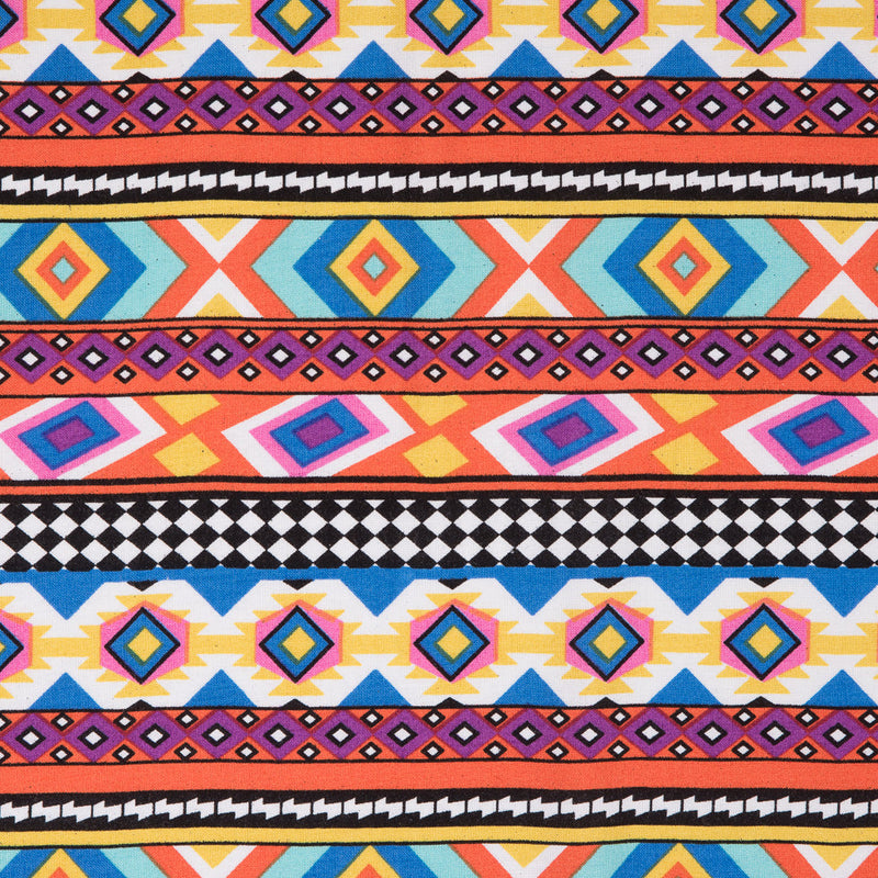 Orange/Blue Geometric Stripes Printed Rayon Woven