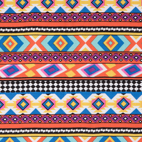 Orange/Blue Geometric Stripes Printed Rayon Woven