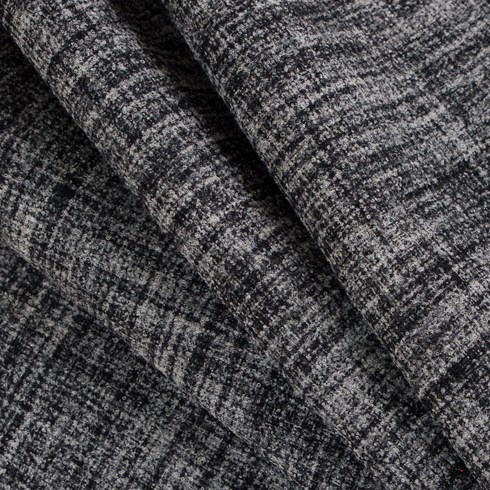 Black/White Stiff Boucled Wool Double Cloth