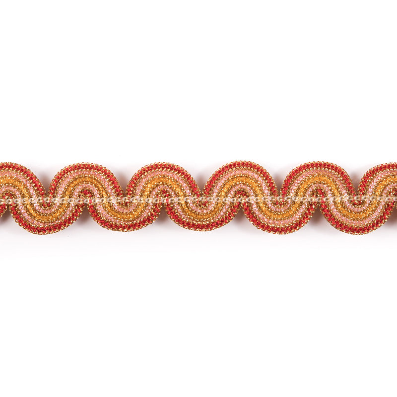 Metallic Gold/Red Braided Ric Rac - 1"