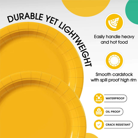 100 Count Yellow Paper Plates Disposable Party Plates for Weddings and Events 10"