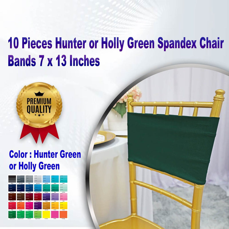 10 Pieces Hunter & Holly Green Spandex Chair Bands 7 x 13 Inches