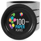 100 Count Black Paper Plates 7 Inch Durable Disposable Supplies for Parties