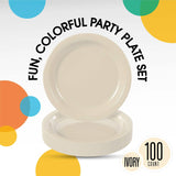100 Count Ivory Paper Plates 7 Inch – Sturdy Disposable Party Plates for All Occasions