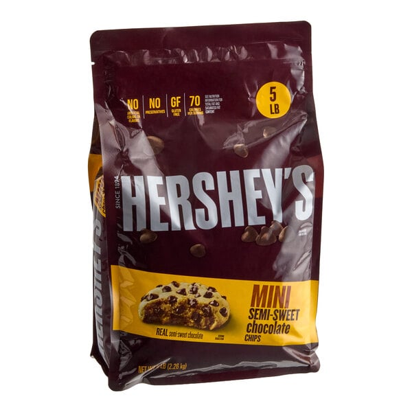 HERSHEY'S Semi-Sweet Mini 4M Chocolate Baking Chips 5 lb. Resealable Bag - 6/Case