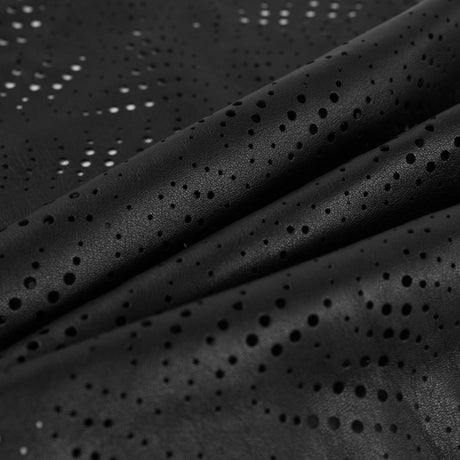 Small Black Abstract Perforated Lamb Leather
