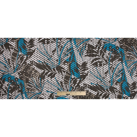 Italian Hawaiian Ocean/White/Dusty Olive Abstract Floral Printed Knit Lace w/ Eyelets