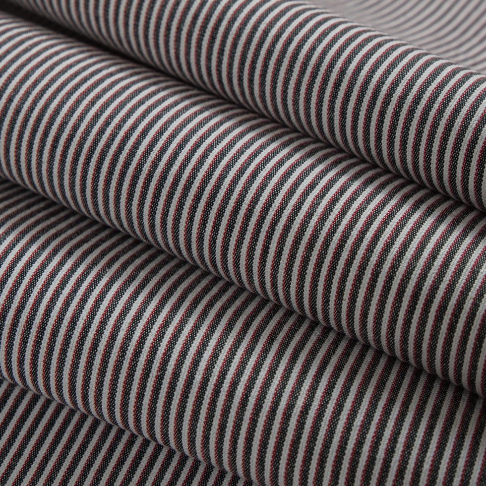 Red/Black/White Raised Shadow Stripes on Stretch Cotton Woven