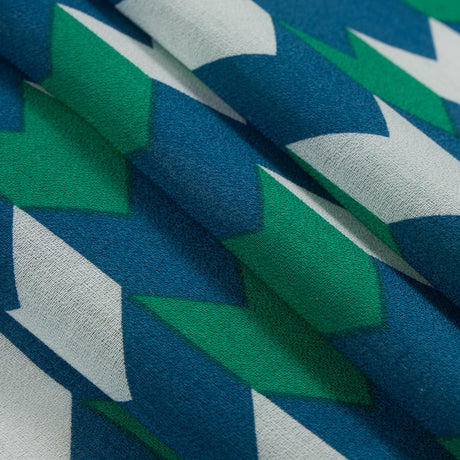Daphne/Deep Mint/White Striped Chevron Printed Stretch Cotton Voile