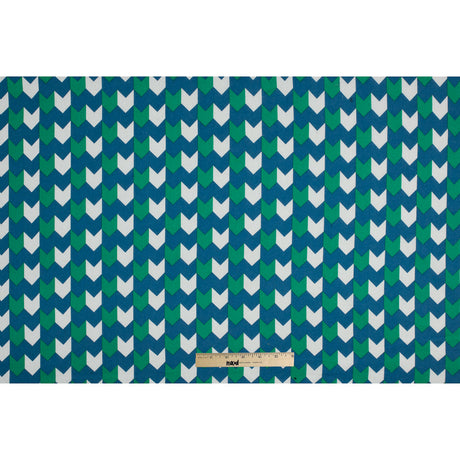 Daphne/Deep Mint/White Striped Chevron Printed Stretch Cotton Voile