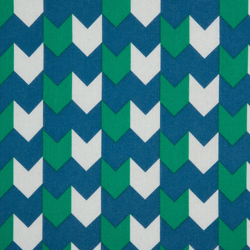 Daphne/Deep Mint/White Striped Chevron Printed Stretch Cotton Voile
