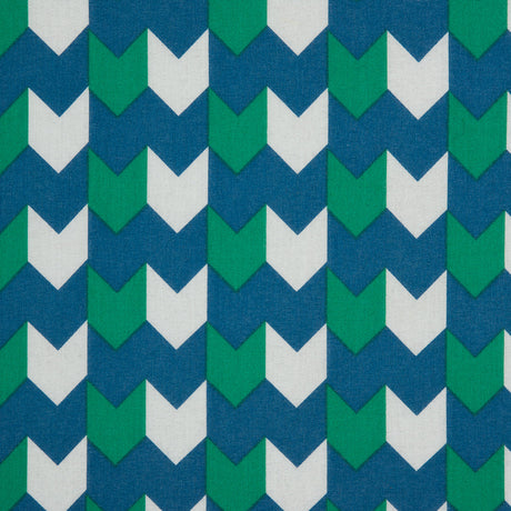Daphne/Deep Mint/White Striped Chevron Printed Stretch Cotton Voile