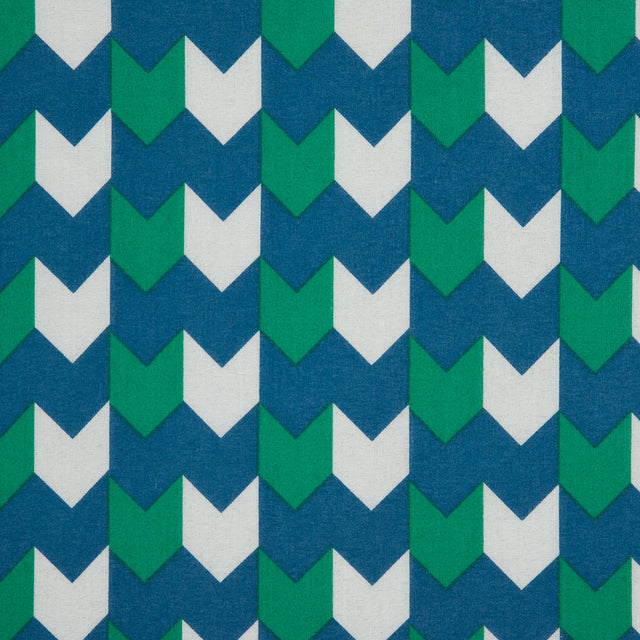 Daphne/Deep Mint/White Striped Chevron Printed Stretch Cotton Voile