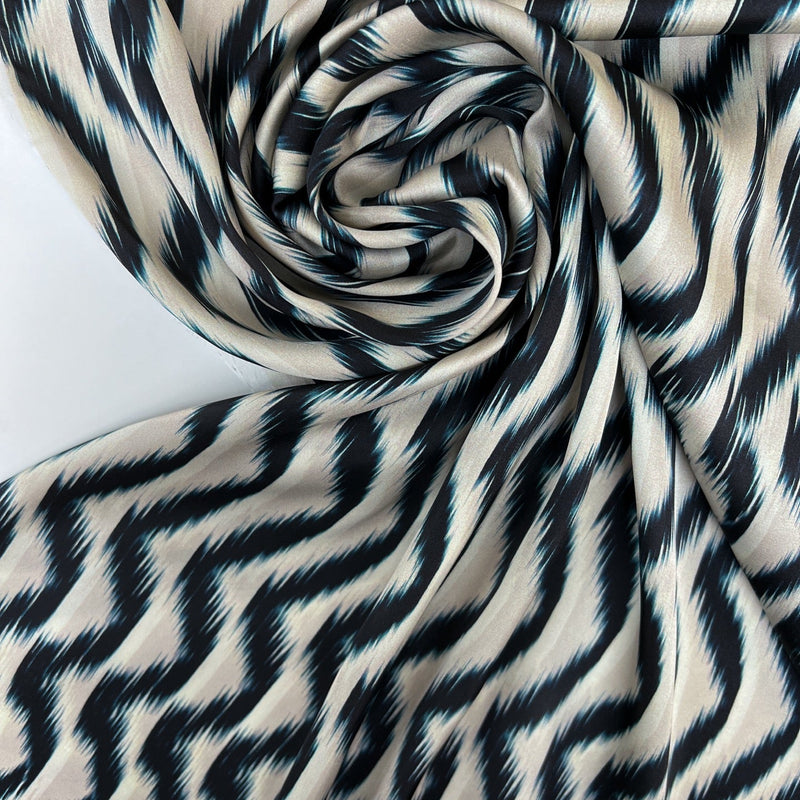 Polyester Sateen Printed Beige Blue