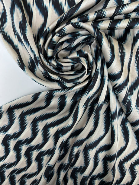 Polyester Sateen Printed Beige Blue