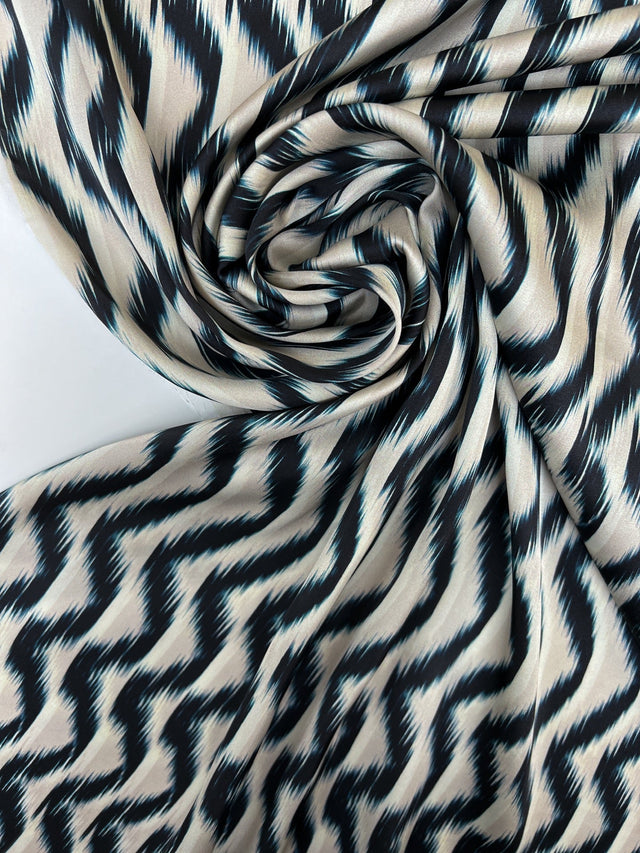 Polyester Sateen Printed Beige Blue