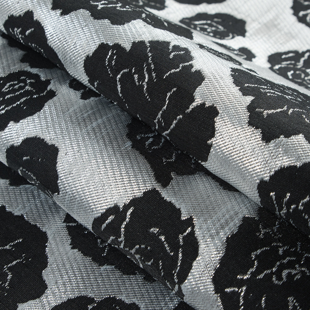 Metallic Silver/Taupe Floral Polyester Brocade