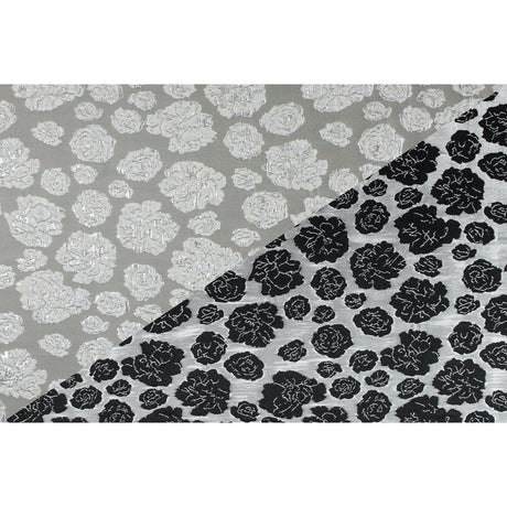 Metallic Silver/Taupe Floral Polyester Brocade