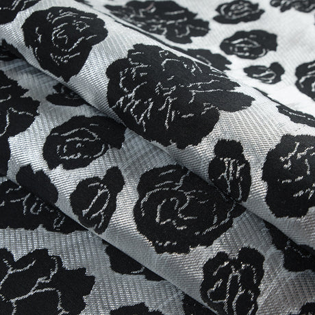 Metallic Silver/Pink Floral Polyester Brocade