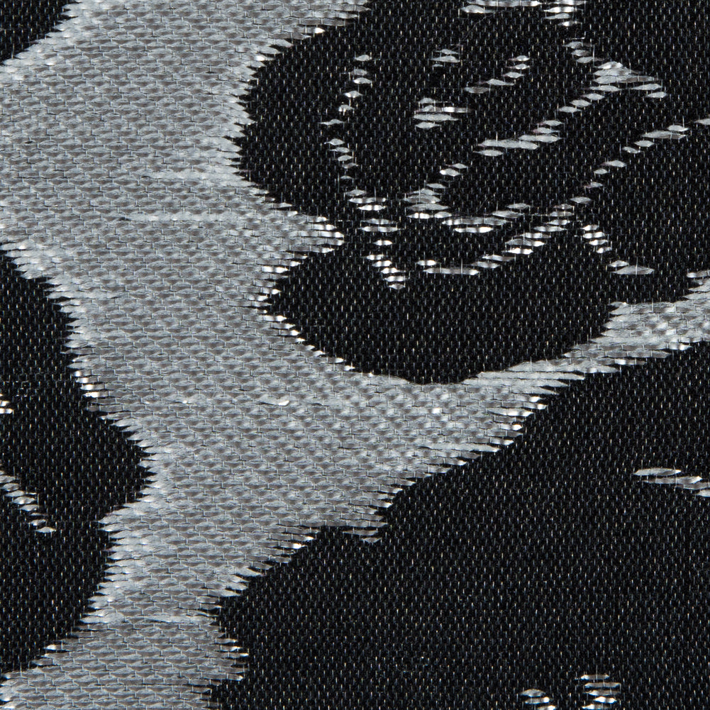 Metallic Silver/Pink Floral Polyester Brocade