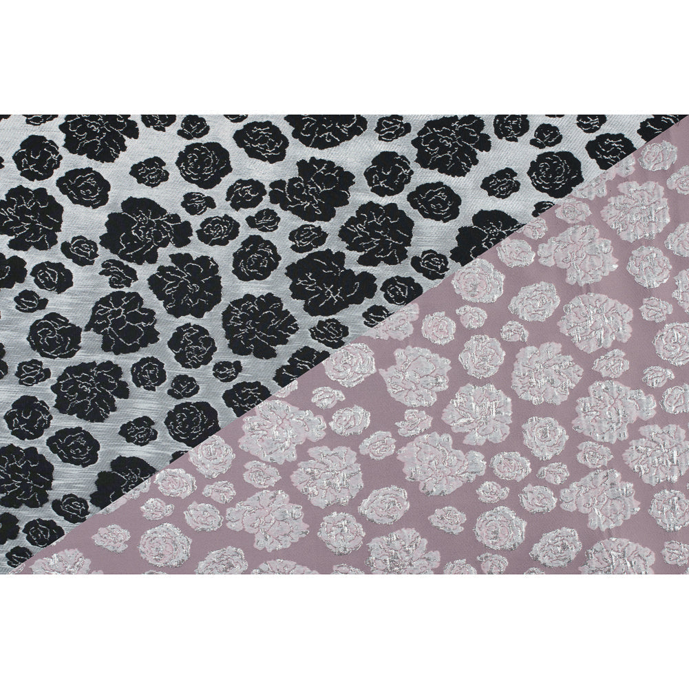 Metallic Silver/Pink Floral Polyester Brocade