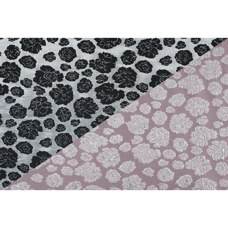 Metallic Silver/Pink Floral Polyester Brocade