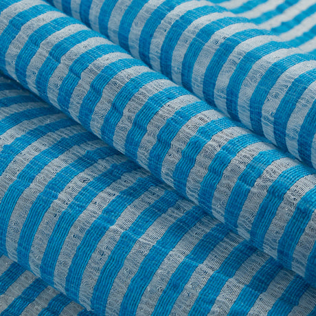 Malibu Blue/White Candy Striped Crinkled Organdy