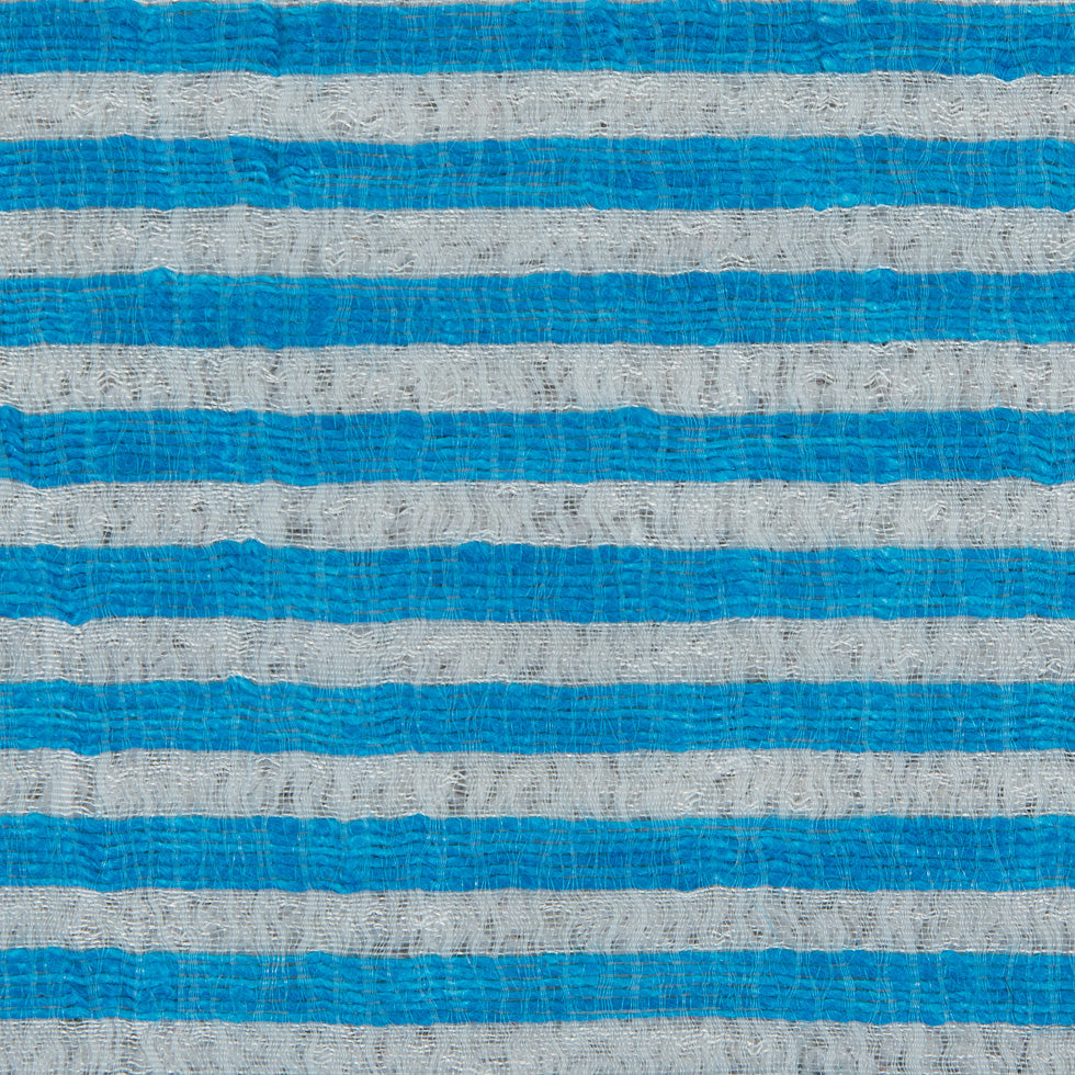Malibu Blue/White Candy Striped Crinkled Organdy